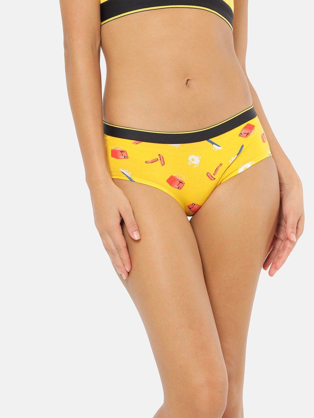 bummer women yellow micro modal printed hipster brekkie briefs