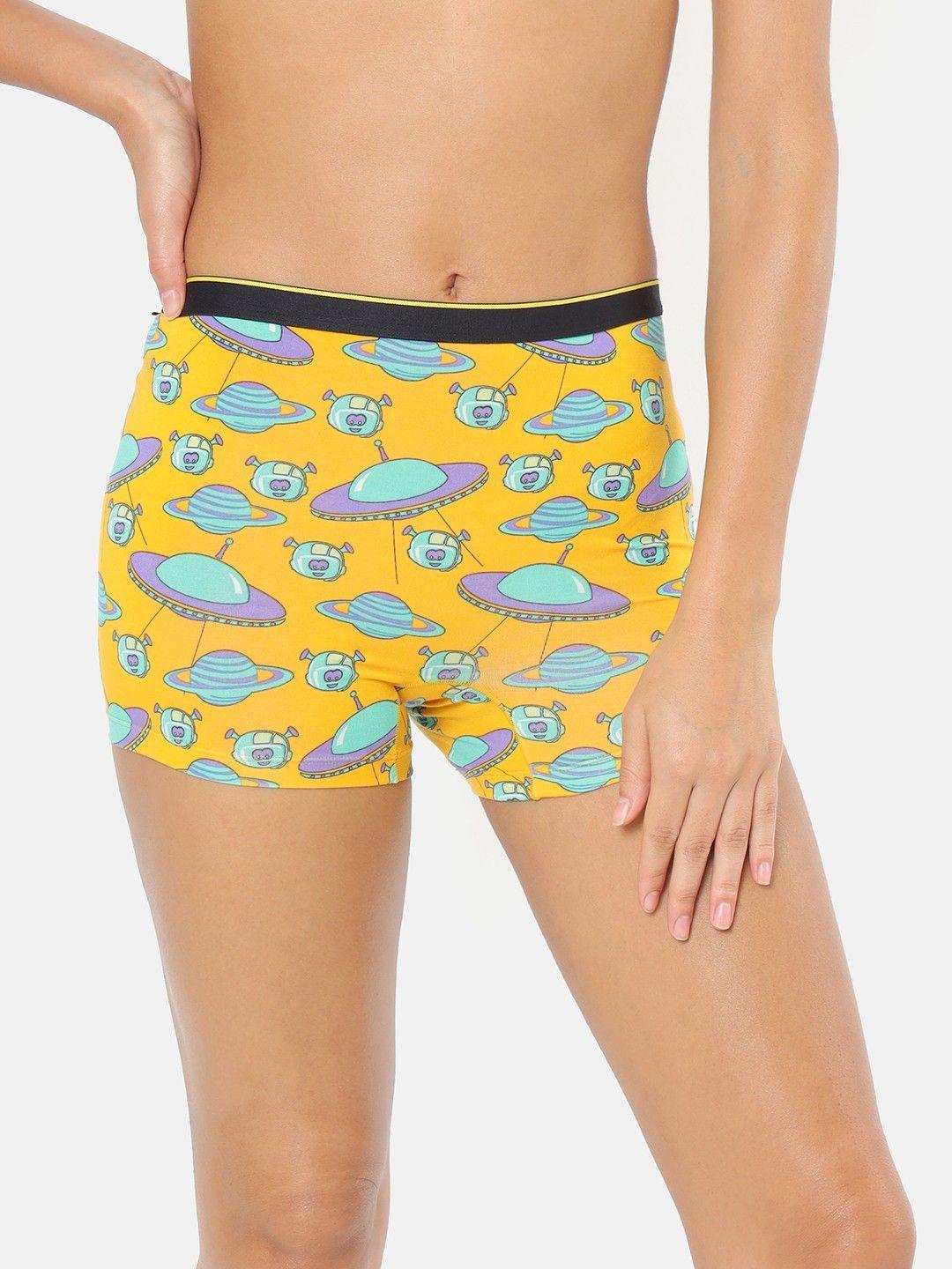 bummer women yellow spacepunks printed micro modal boy shorts