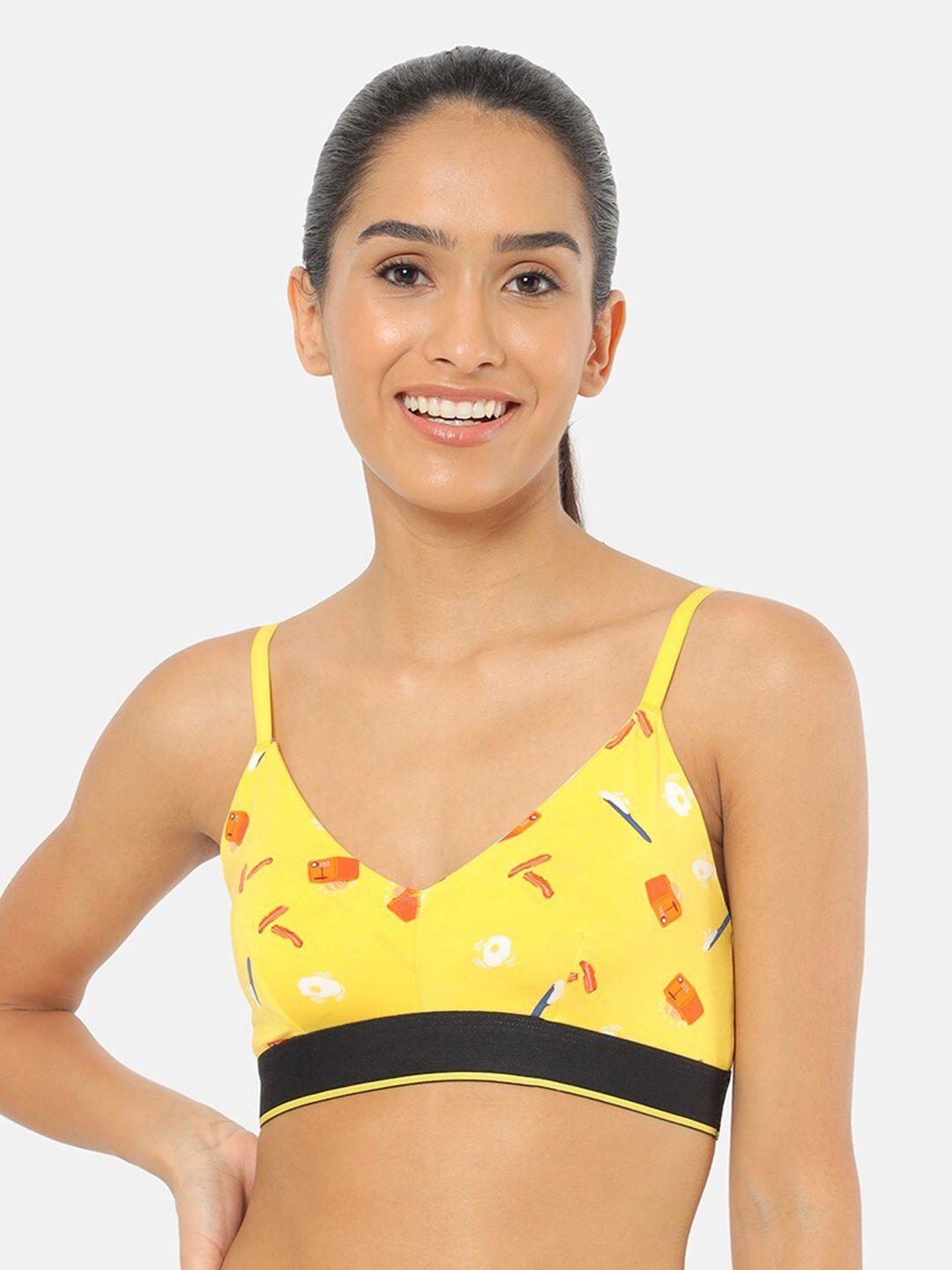 bummer yellow & black micro modal printed brekkie bralette bra