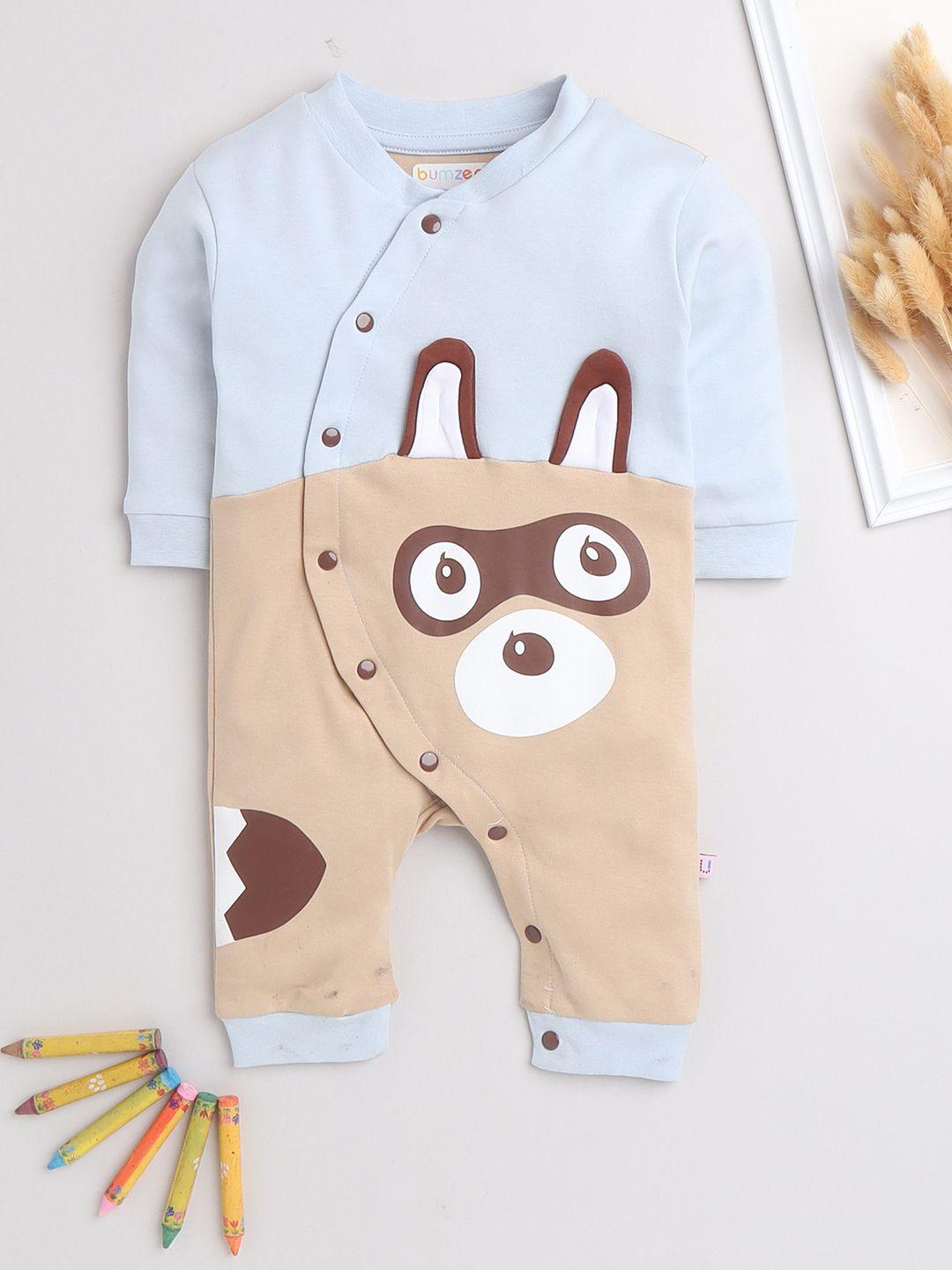 bumzee boys blue & brown colourblocked cotton rompers