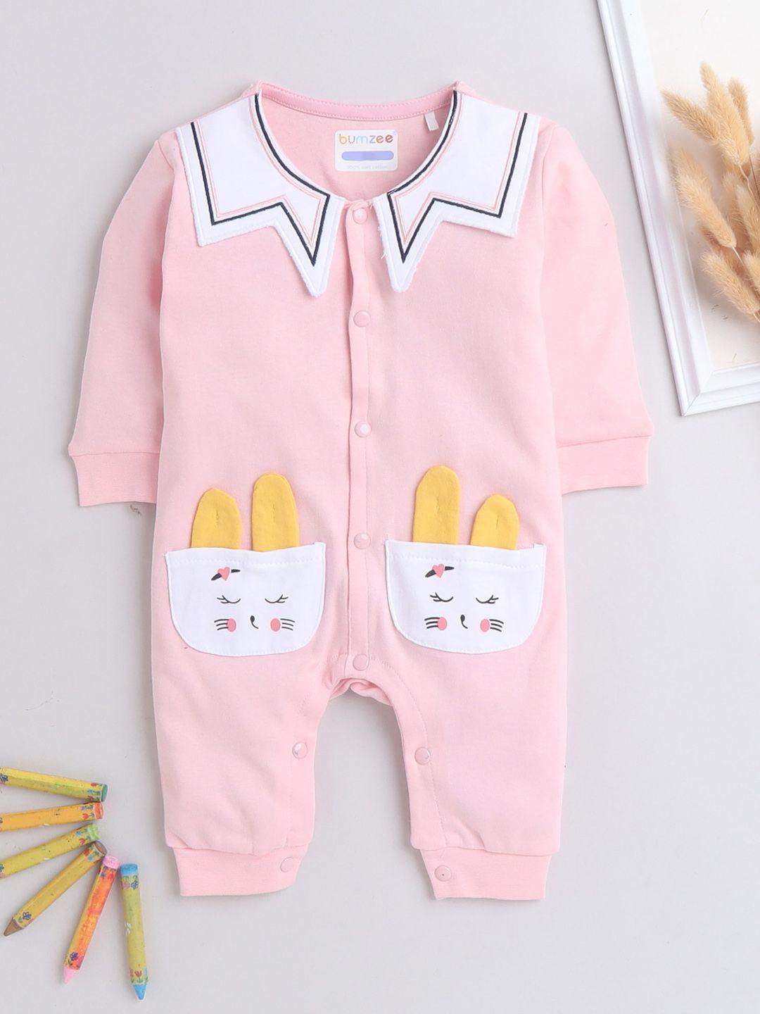 bumzee-girls-pink-&-white-colourblocked-cotton-rompers