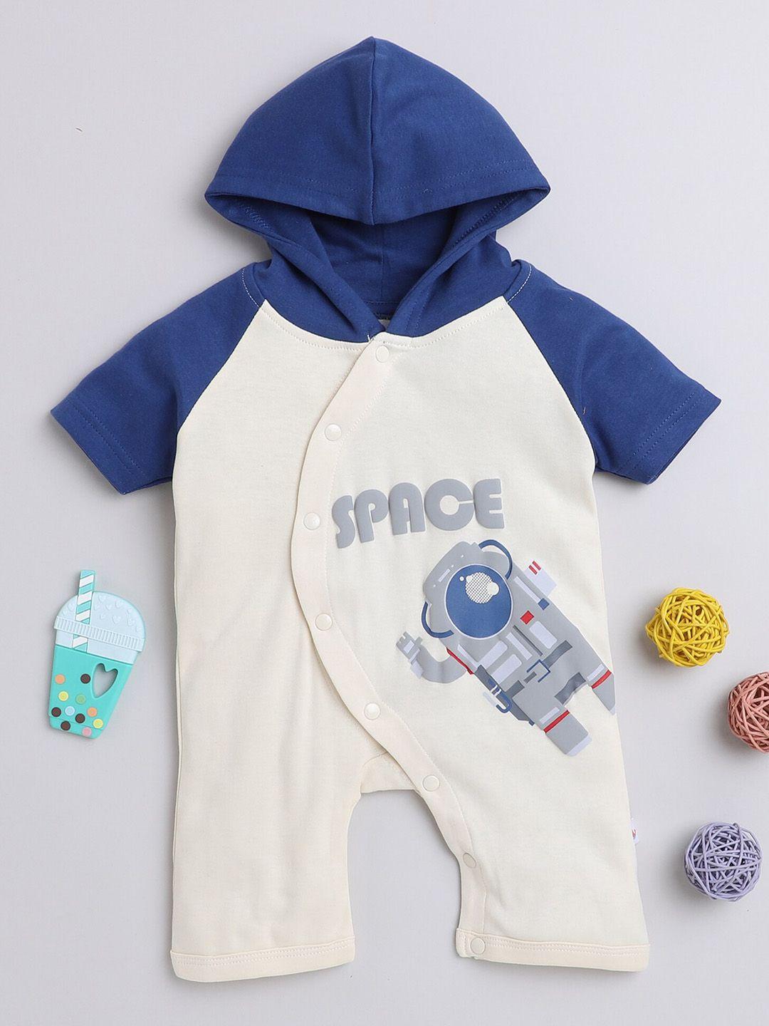 bumzee infant boys printed hooded pure cotton rompers