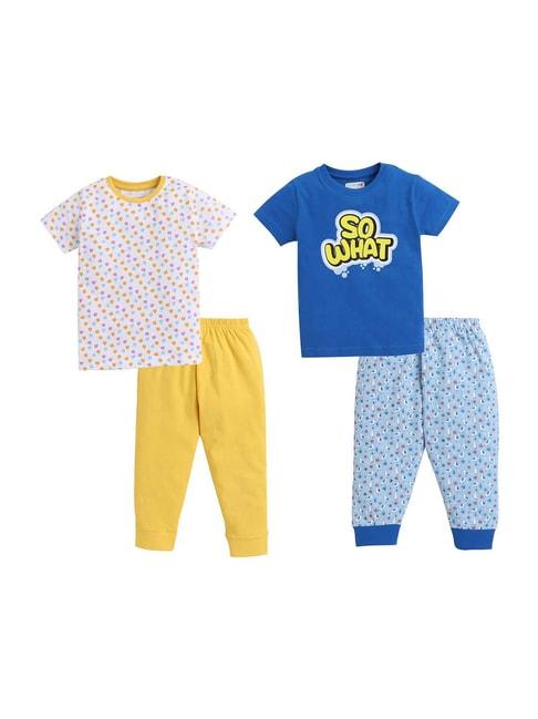 bumzee kids blue & yellow cotton printed clothing sets