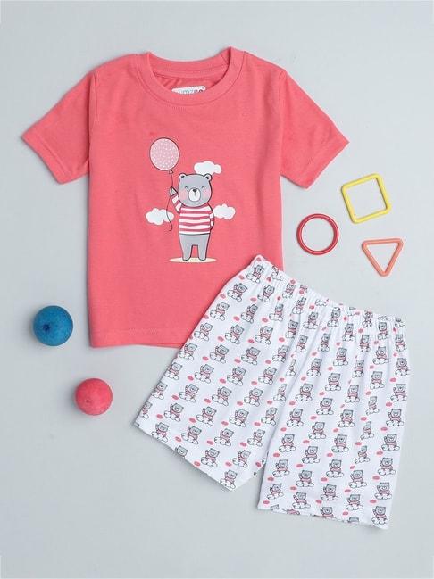 bumzee kids coral & white printed t-shirt with shorts