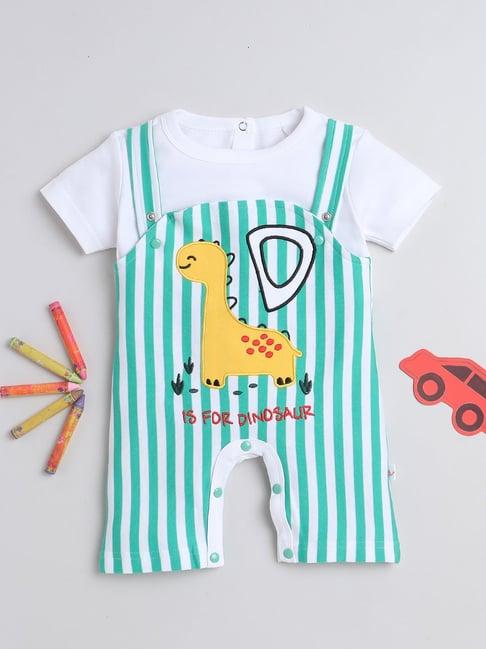 bumzee-kids-green-&-white-printed-romper