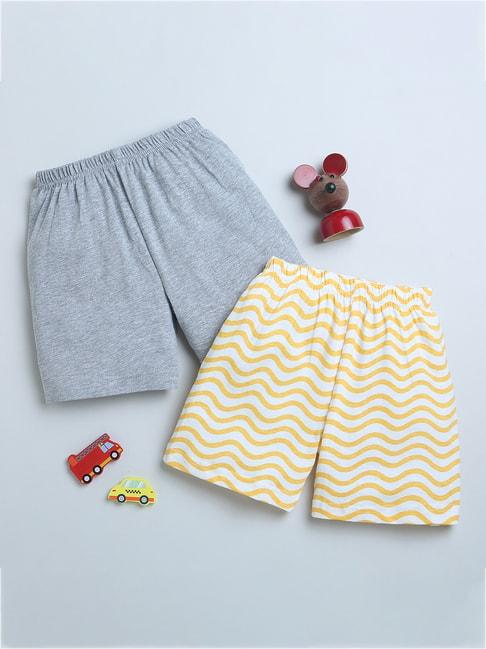 bumzee kids grey & yellow solid shorts (pack of 2)