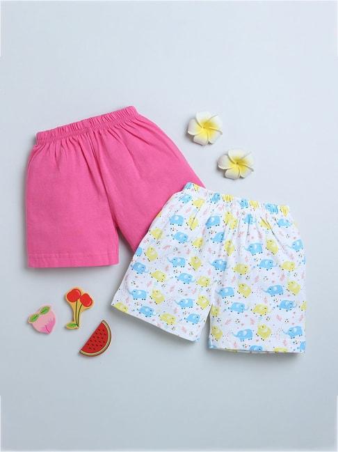 bumzee-kids-pink-&-white-printed-shorts-(pack-of-2)