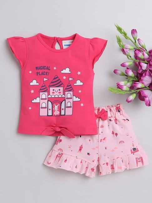 bumzee kids pink printed top with shorts
