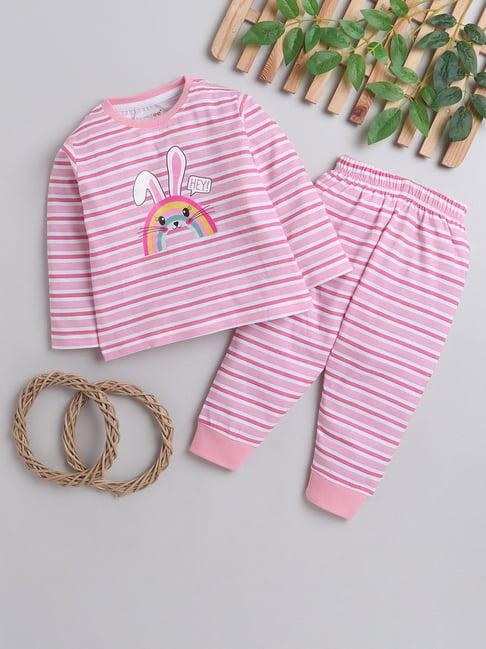 bumzee kids pink striped full sleeves t-shirt with pyjamas
