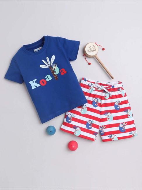 bumzee kids royal blue & red cotton printed t-shirt set