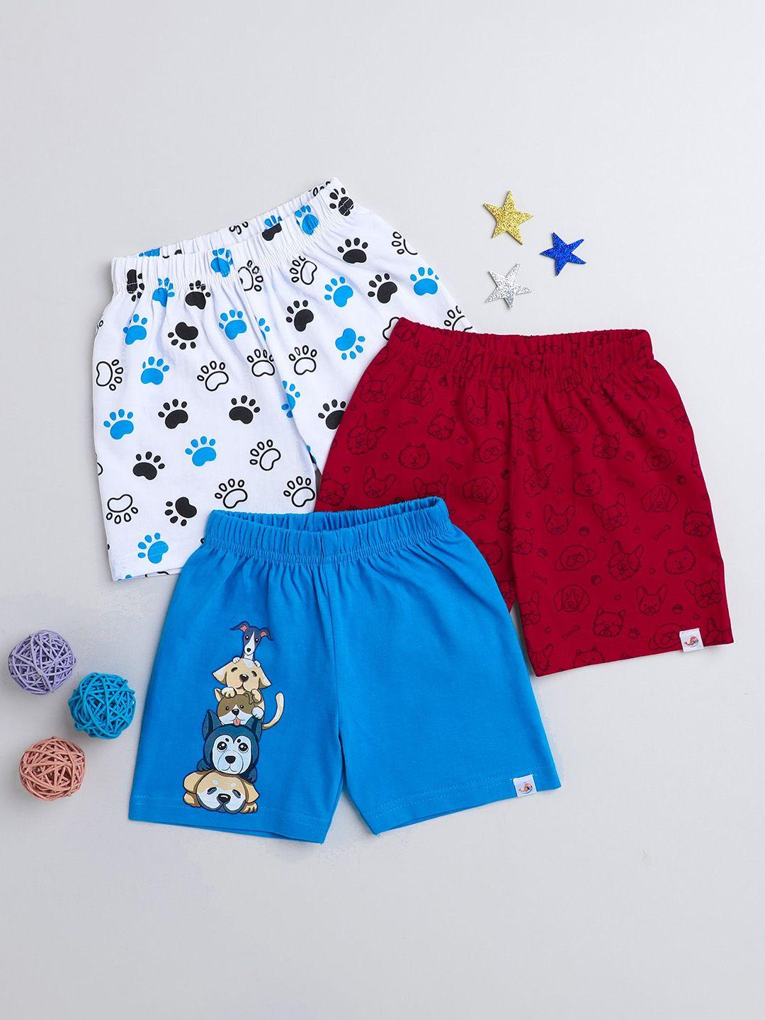bumzee boys pack of 3 graphic printed mid rise knitted cotton shorts