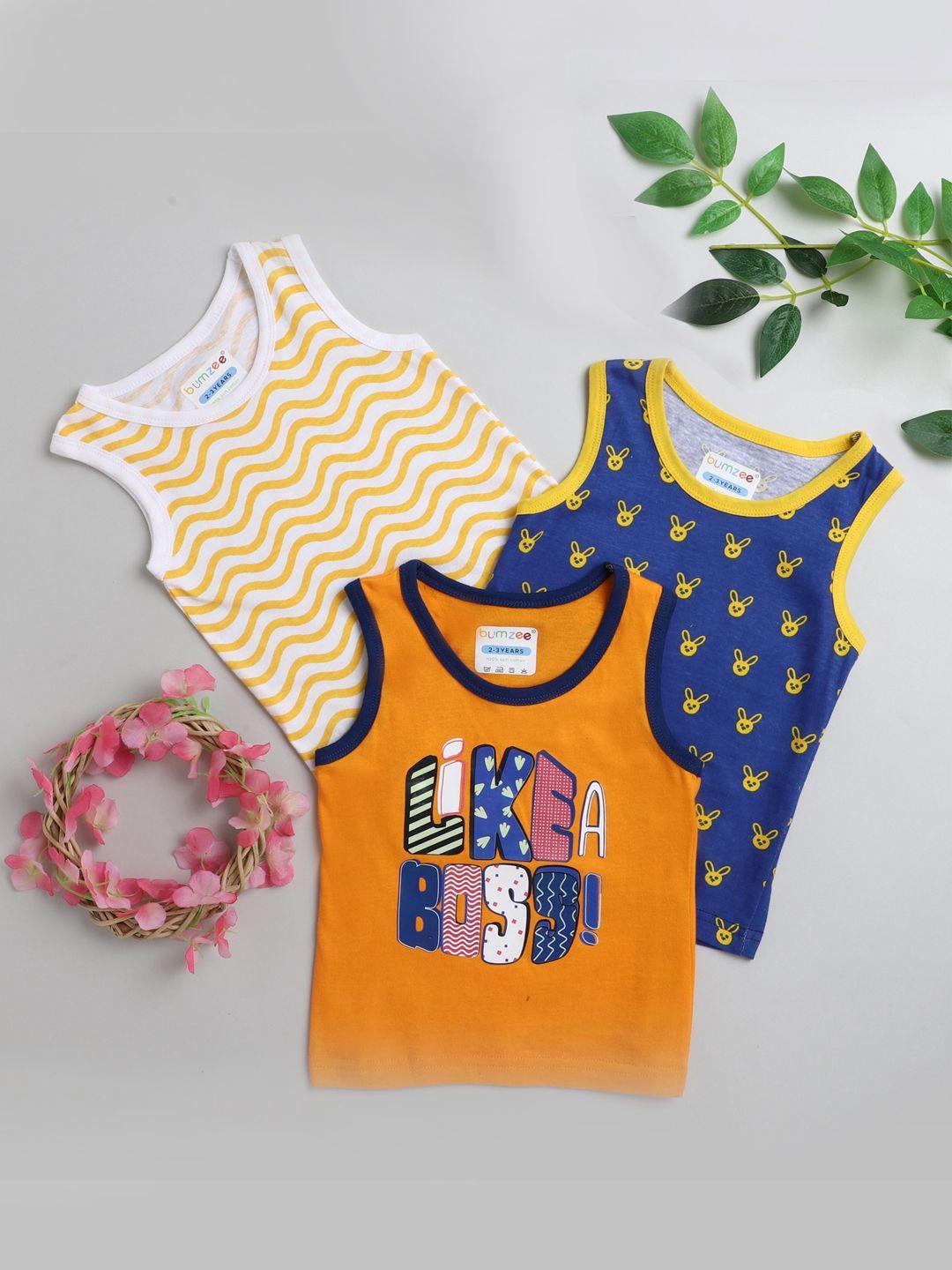 bumzee boys pack of 3 printed pure cotton basic innerwear vest