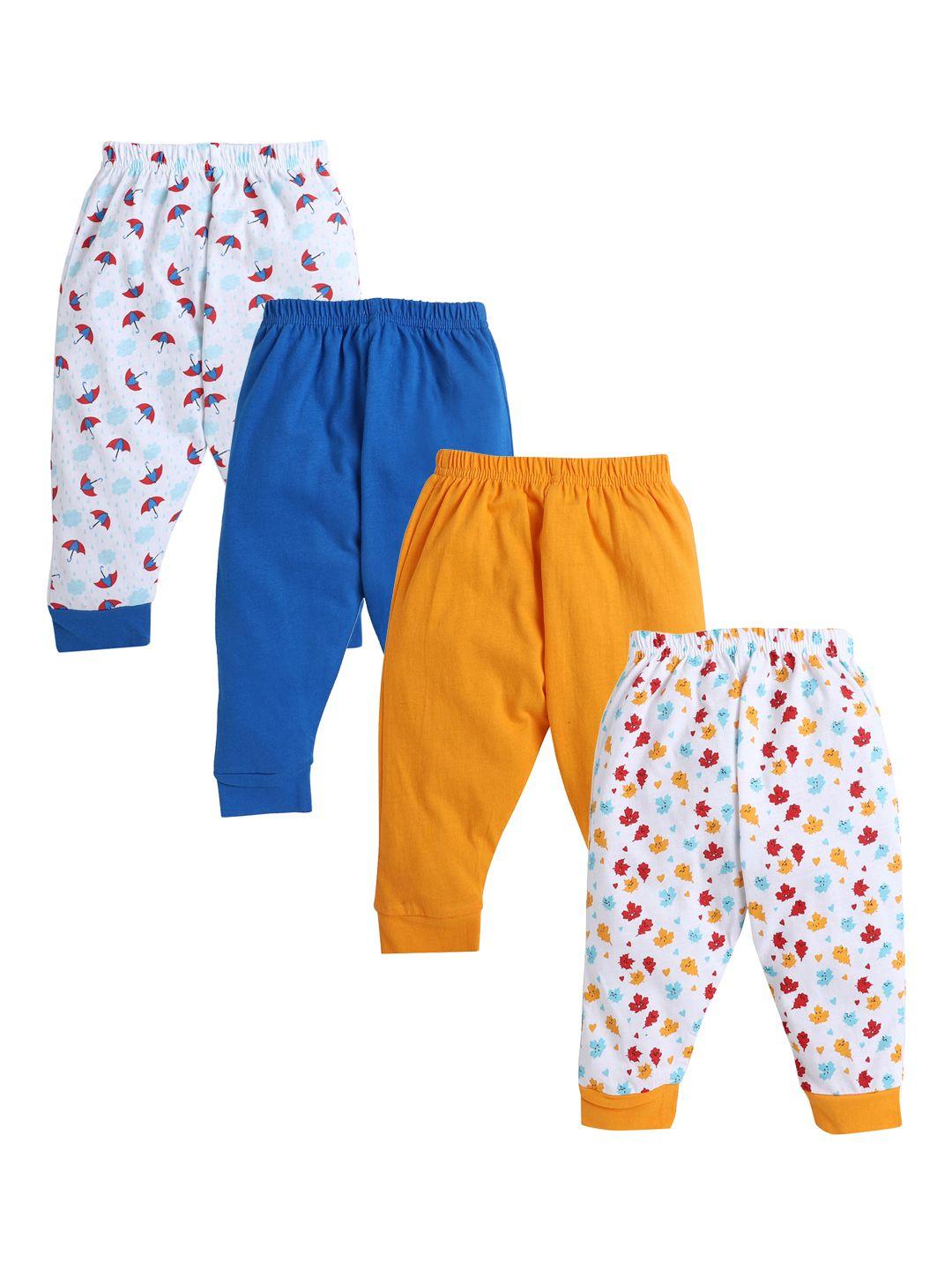 bumzee boys pack of 4 blue & yellow printed cotton joggers