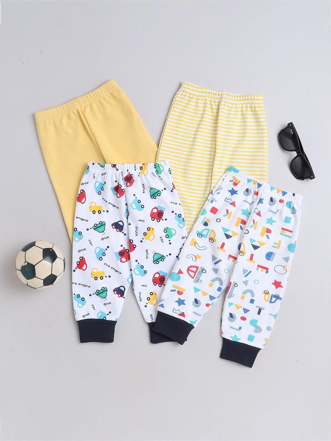 bumzee boys pack of 4 graphic printed cotton mid-rise joggers