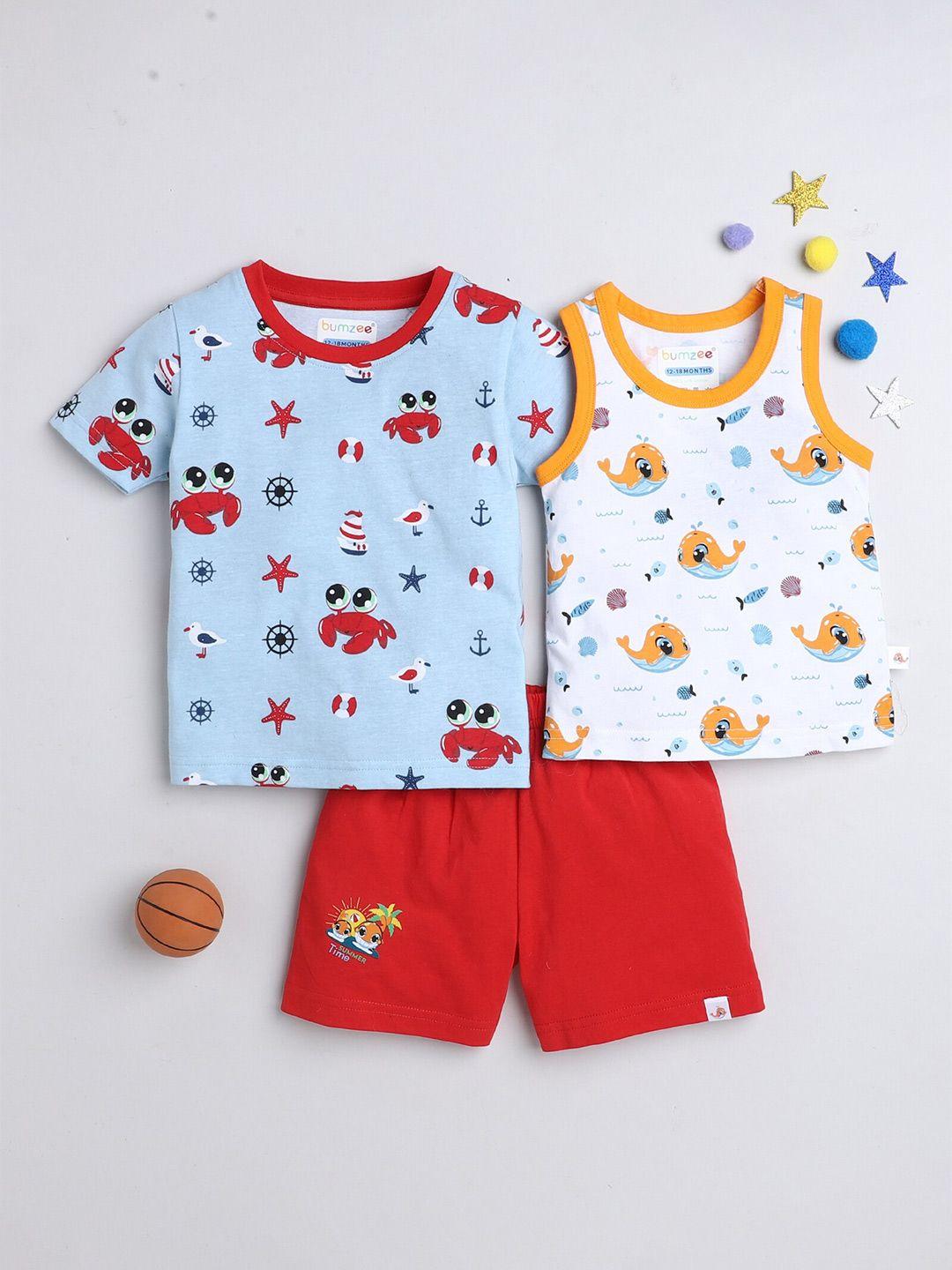bumzee boys printed pure cotton t-shirt with shorts