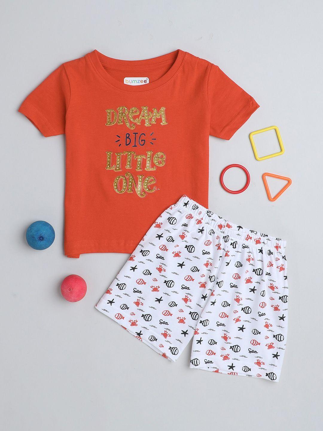 bumzee boys printed pure cotton t-shirt with shorts