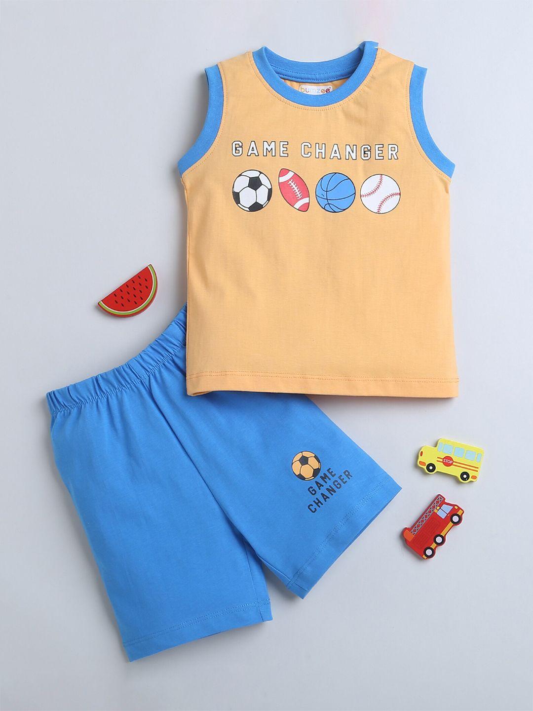 bumzee boys printed pure cotton t-shirt with shorts