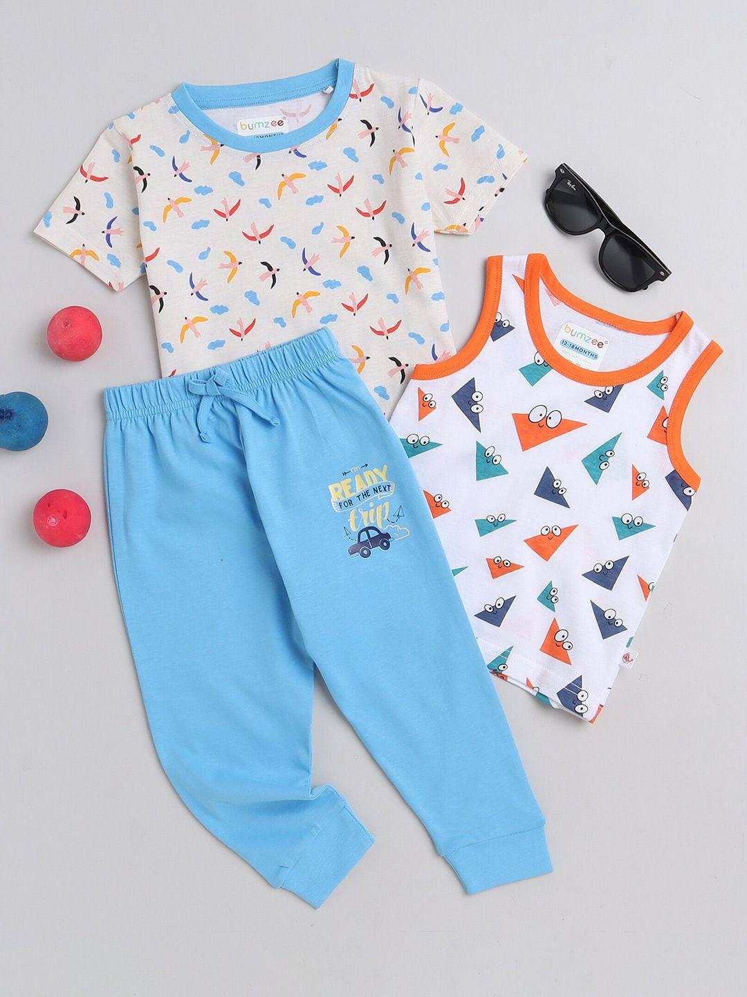 bumzee boys printed pure cotton t-shirts with pyjamas