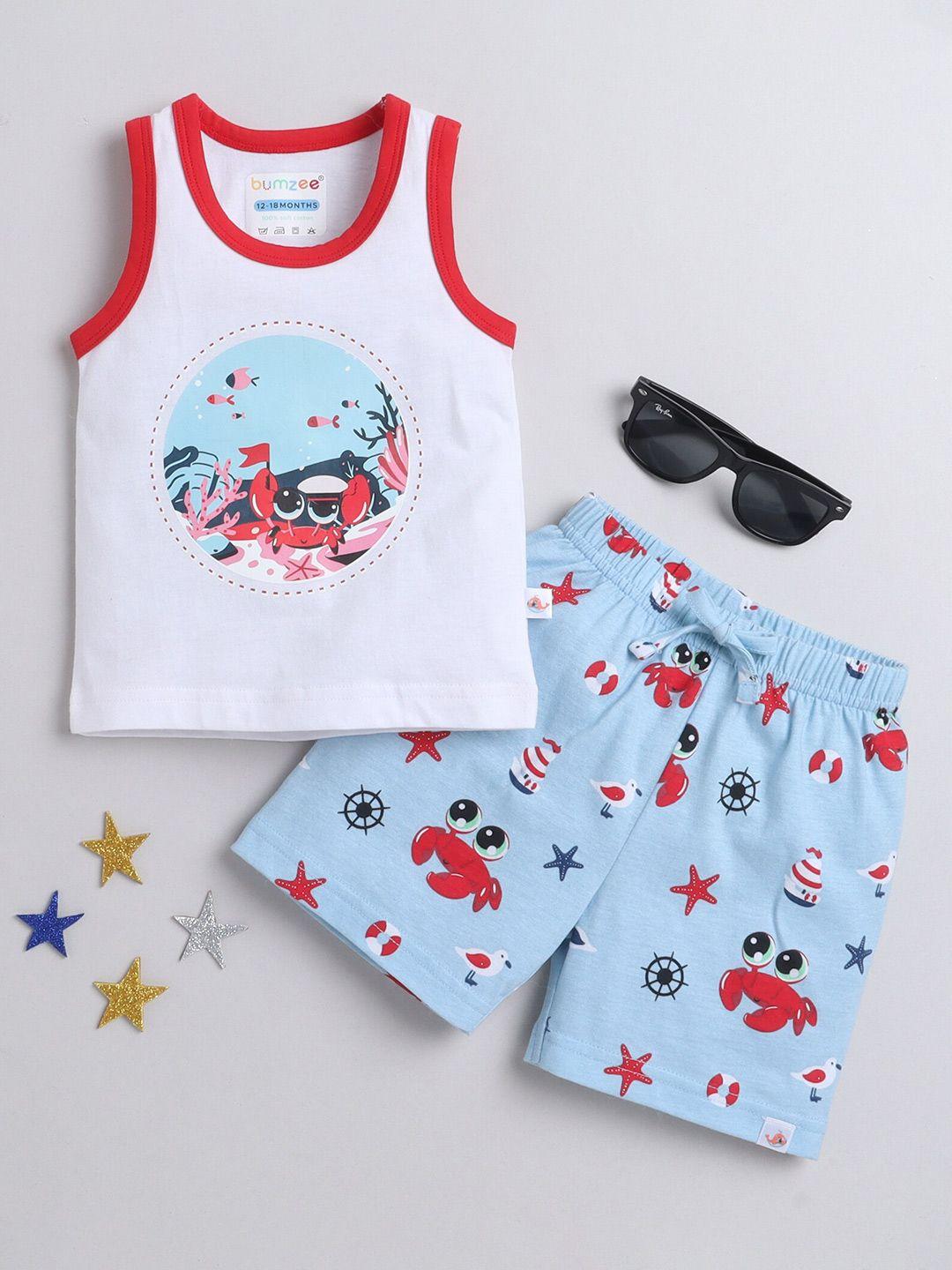 bumzee boys printedpure cotton t-shirt with shorts