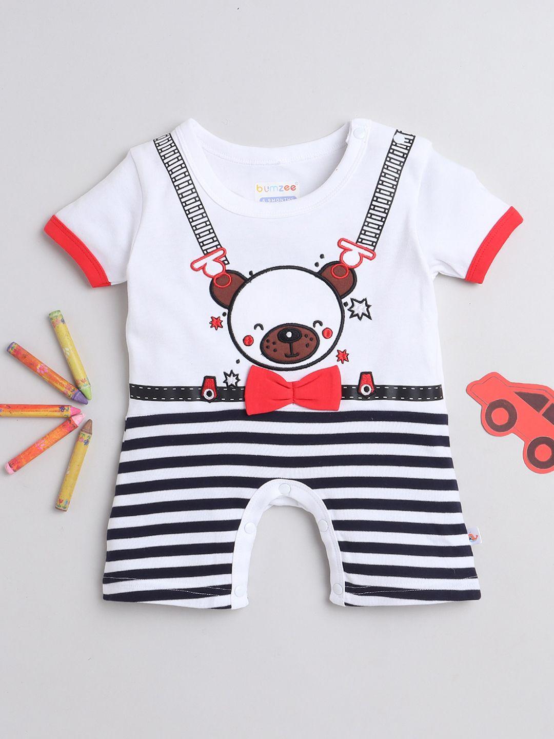 bumzee boys pure cotton striped romper with applique detail