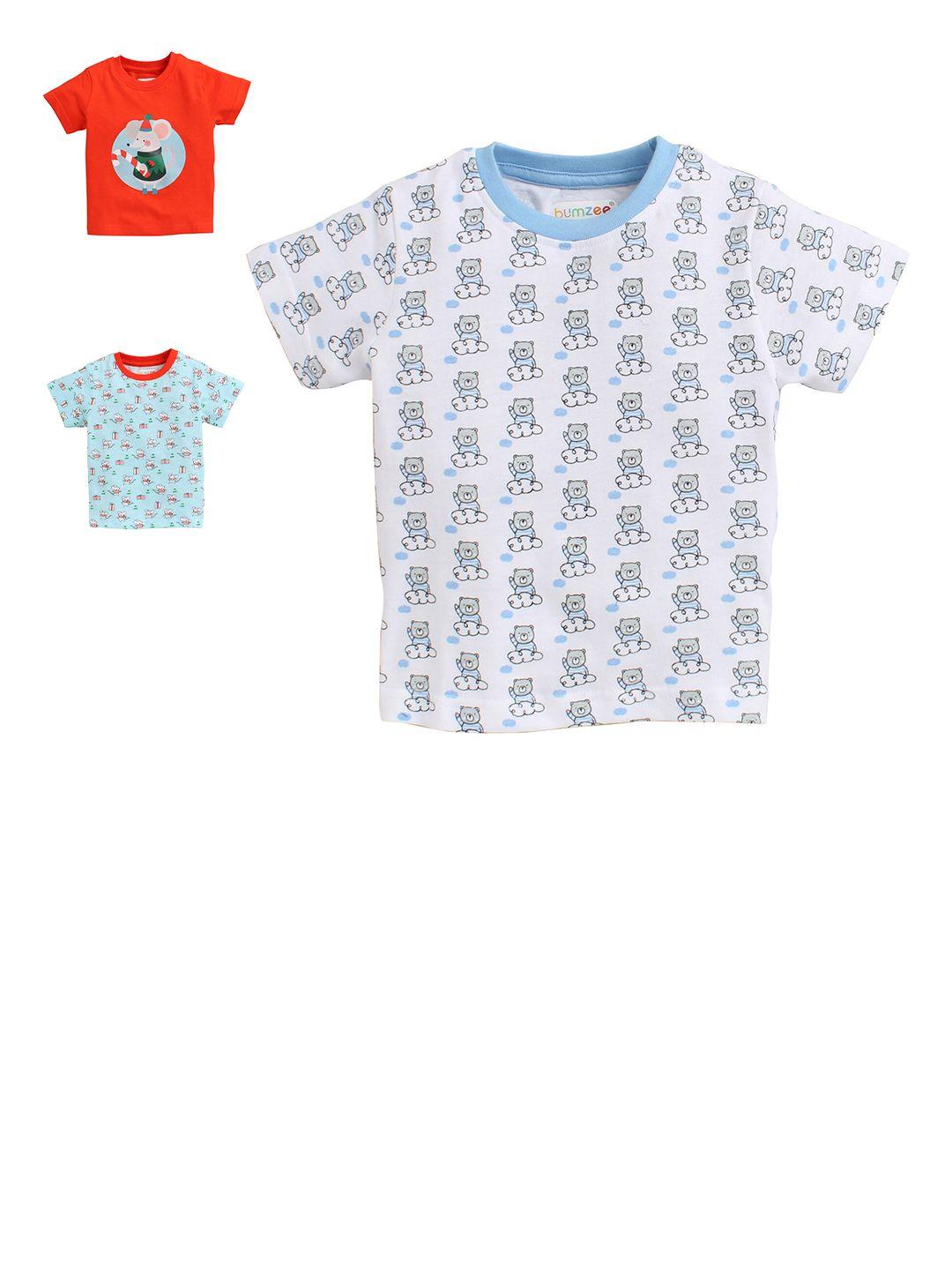 bumzee boys red & blue 3 printed pockets t-shirt