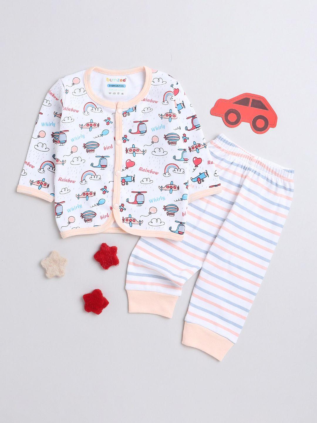 bumzee boys white & red printed t-shirt with pyjamas