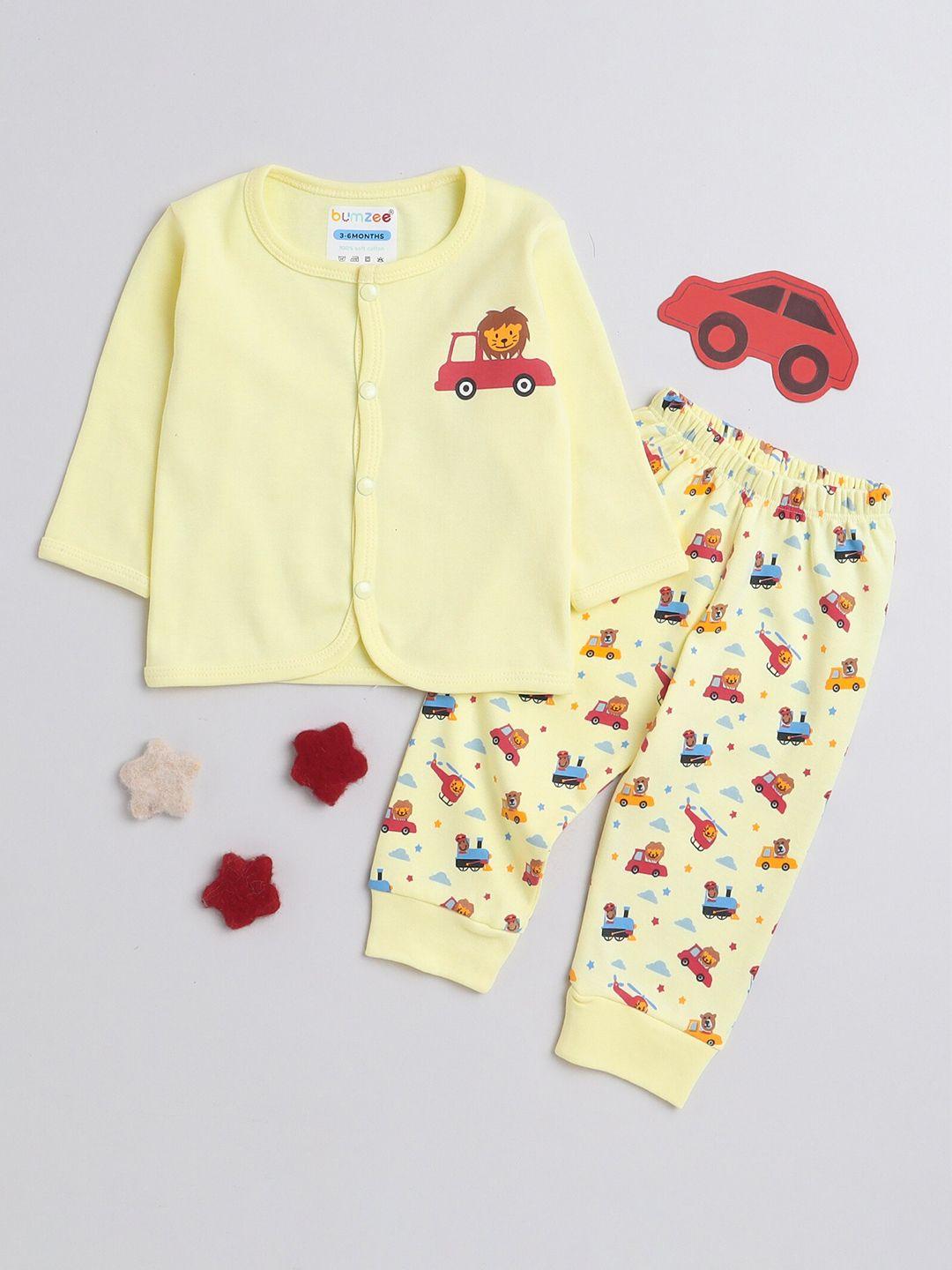 bumzee boys yellow & red printed t-shirt with pyjamas