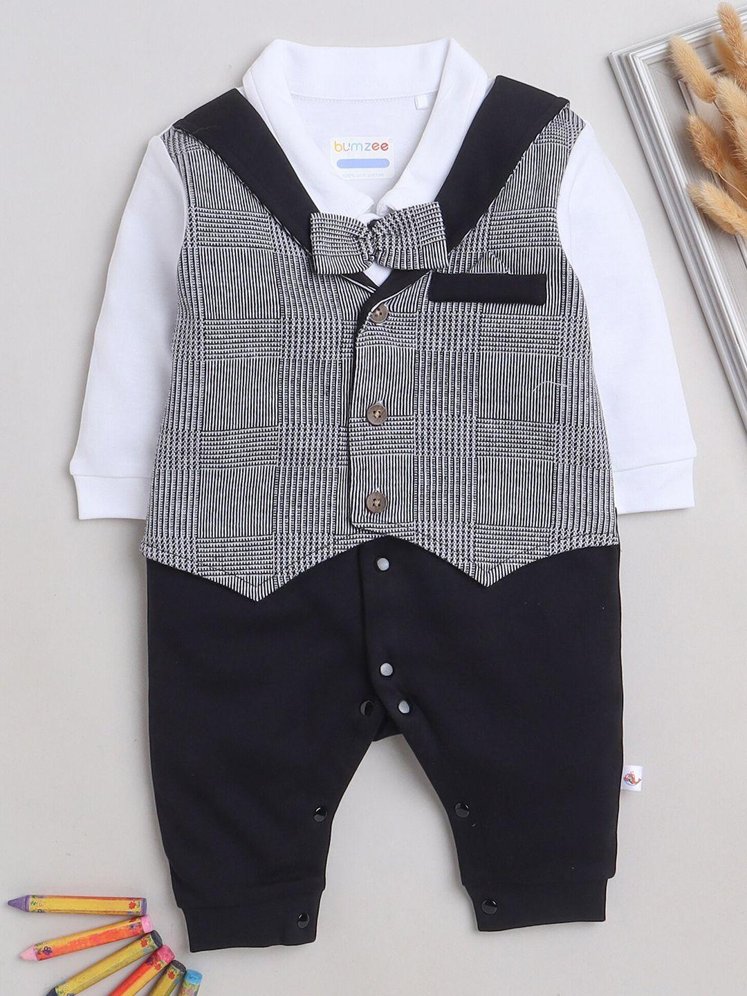 bumzee infant boys checked pure cotton rompers