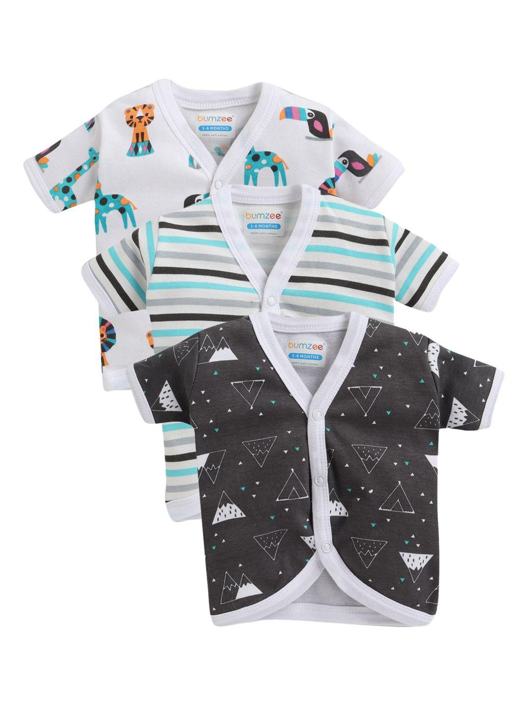 bumzee infant boys pack of 3 printed combed cotton jhabla