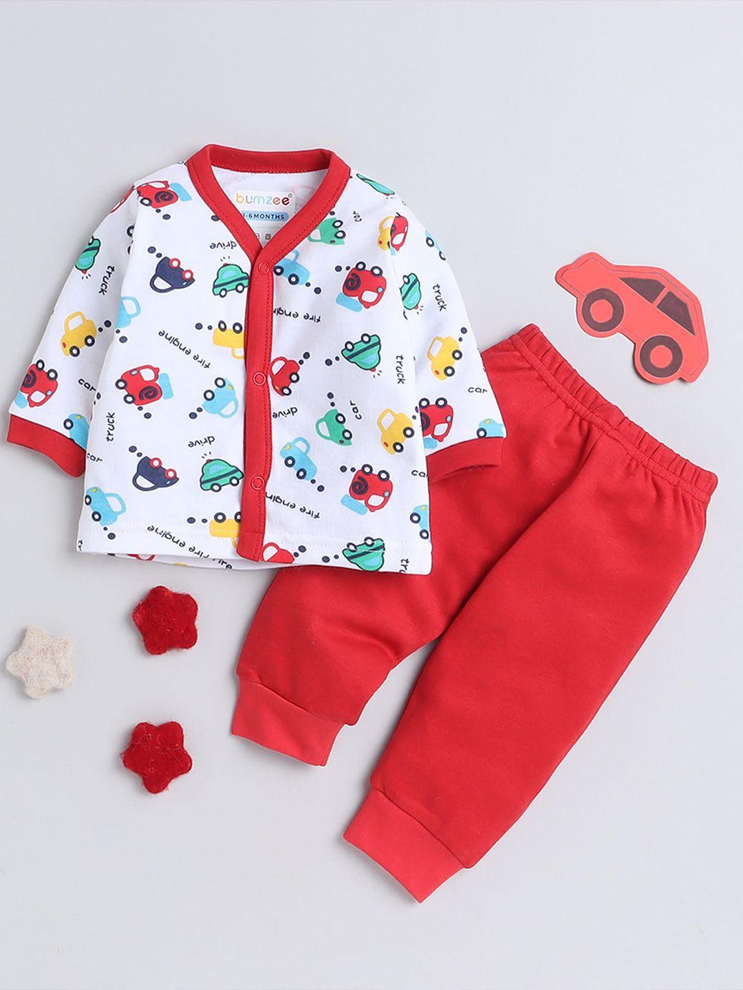 bumzee infants boys printed pure cotton shirt with pyjamas