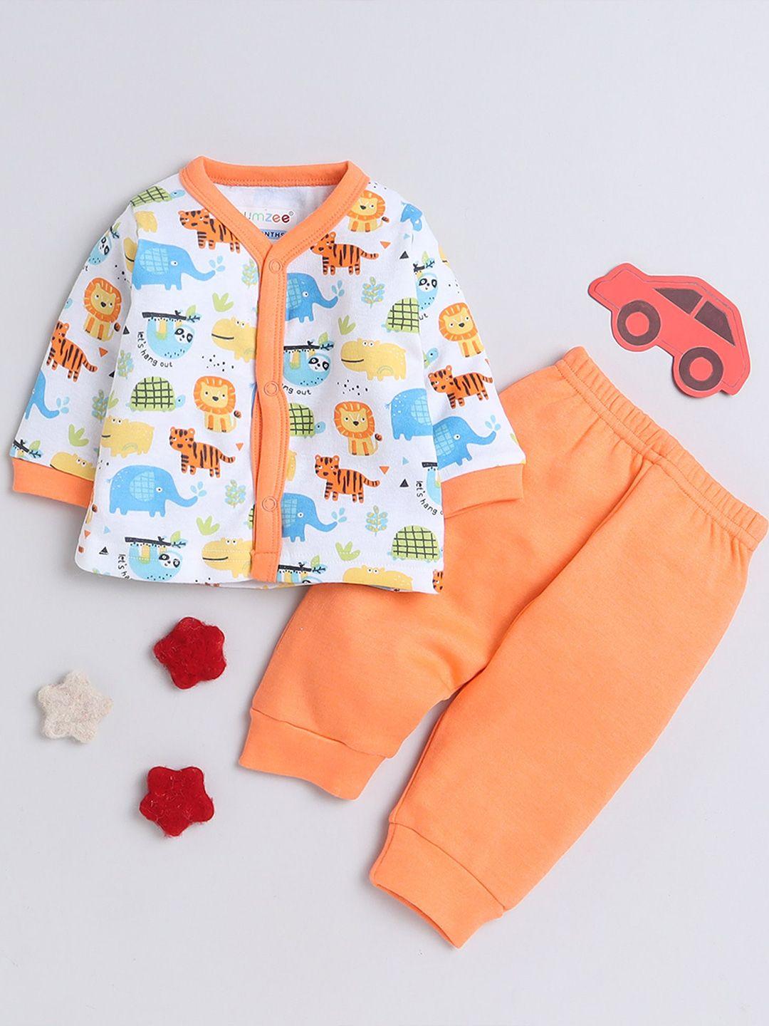 bumzee infants boys printed pure cotton shirt with pyjamas