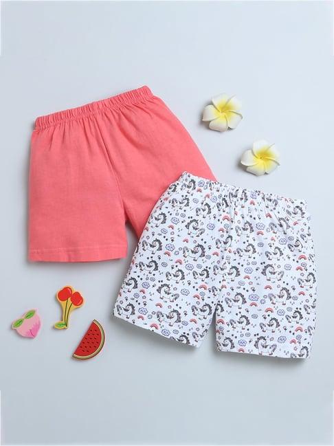 bumzee kids coral & white printed shorts (pack of 2)