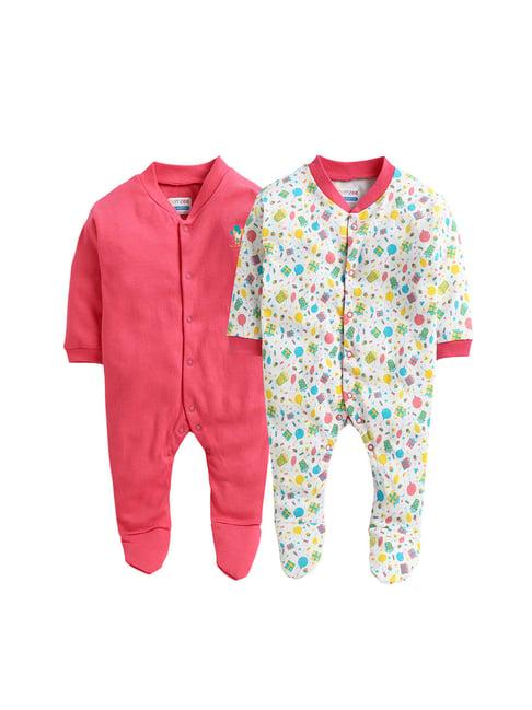 bumzee kids pink & white printed sleepsuits (pack of 2)