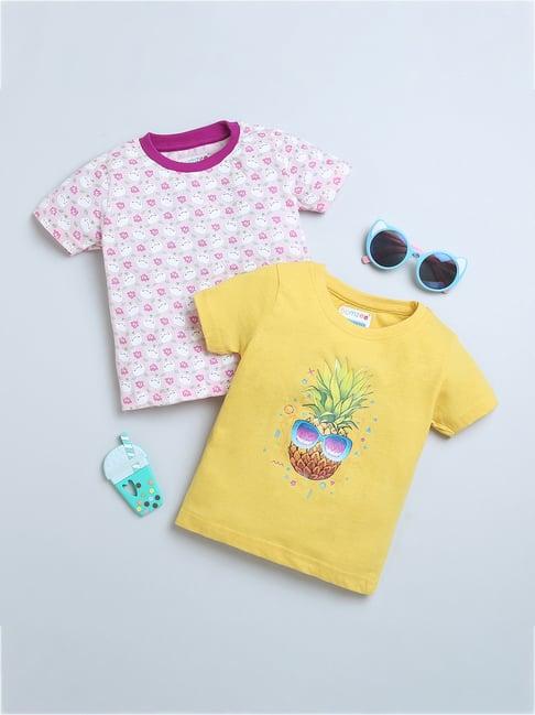 bumzee kids pink & yellow printed t-shirt (pack of 2)