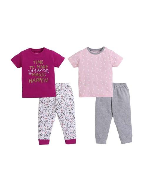 bumzee kids purple & grey cotton printed clothing sets
