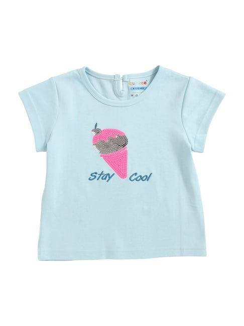 bumzee kids sky blue cotton embroidered top