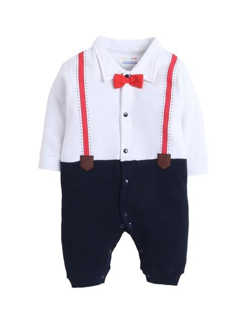 bumzee kids white & navy printed romper