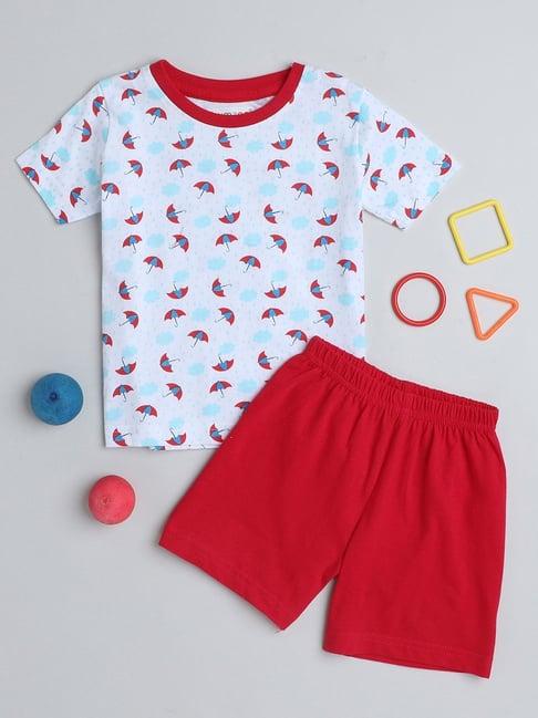 bumzee kids white & red printed t-shirt with shorts