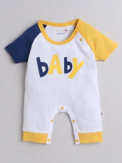 bumzee kids white & yellow printed romper