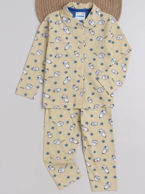 bumzee kids yellow cotton printed full sleeves shirt set