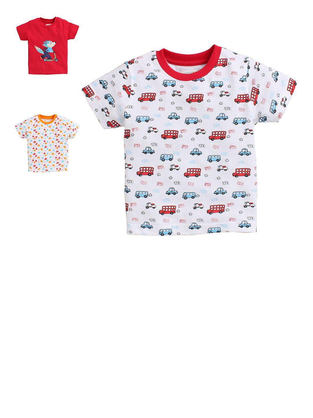 bumzee set of 3 boys red & white printed t-shirt