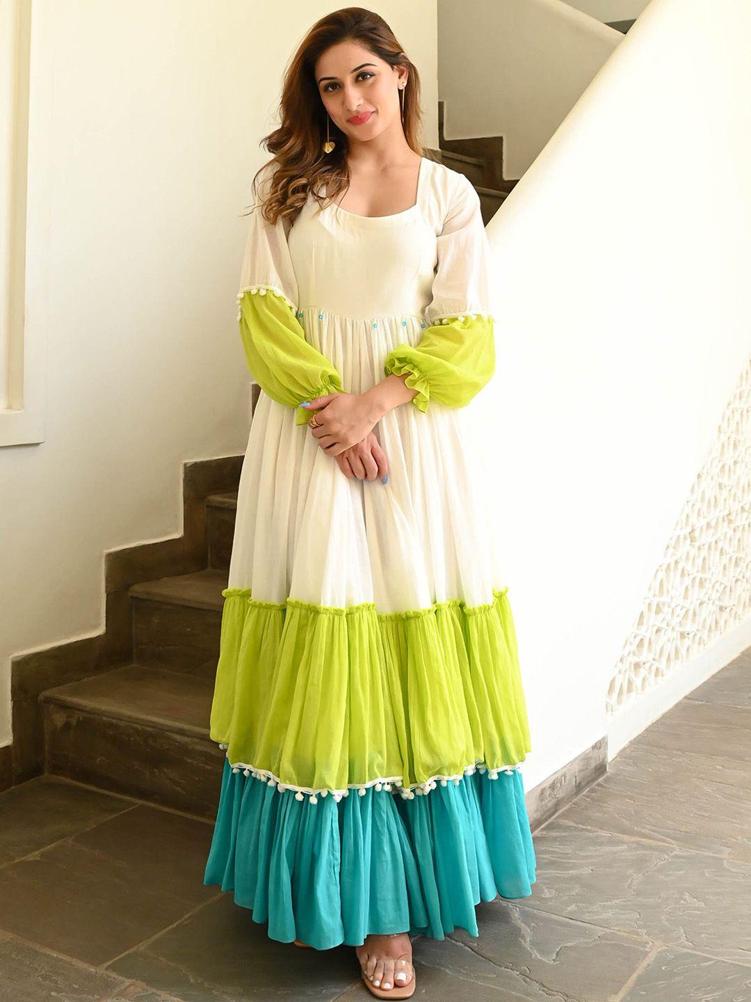 bunaai colourblocked cotton maxi ethnic dress