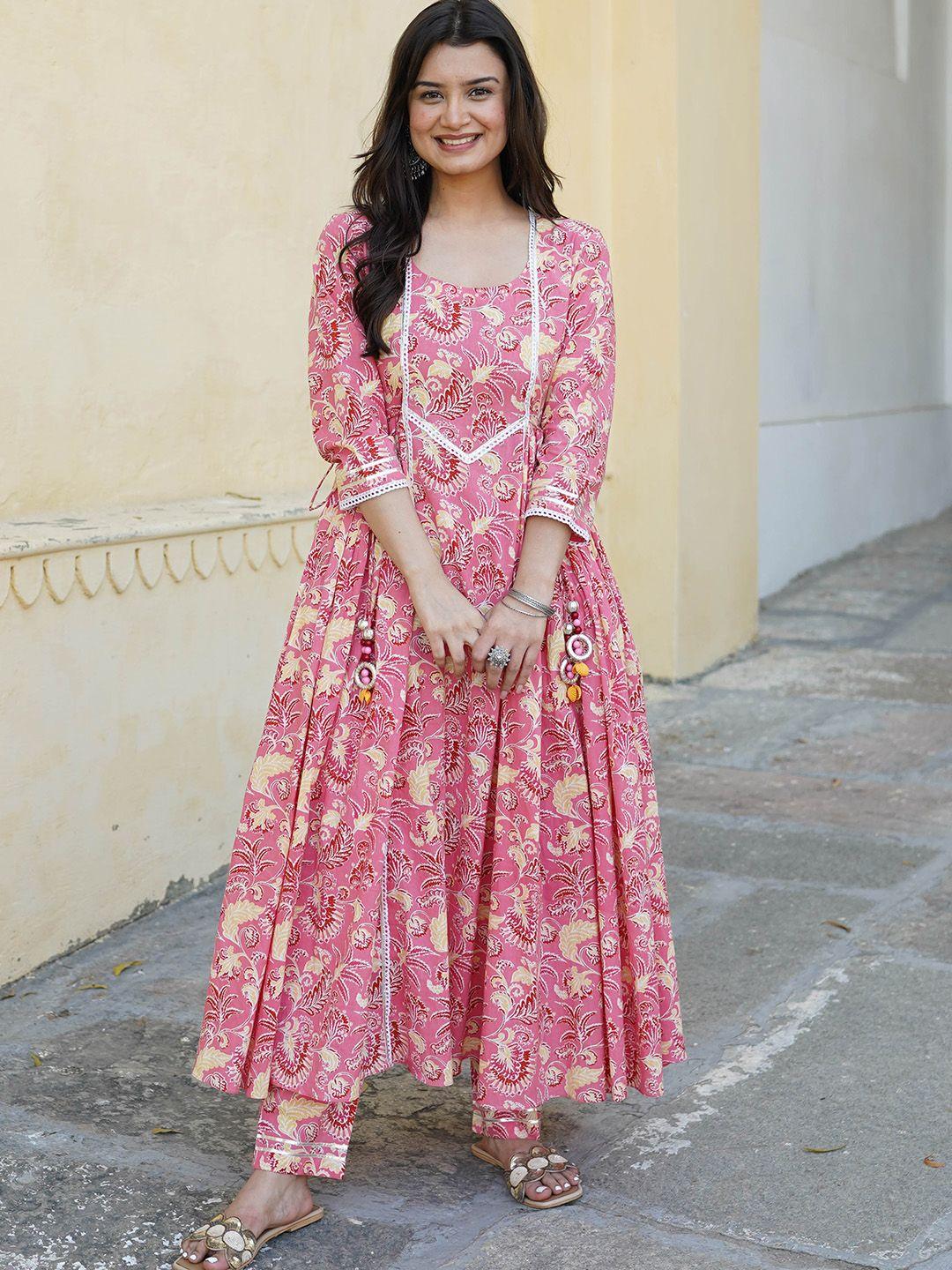 bunaai ethnic motifs printed gotta patti pure cotton kurta with trousers