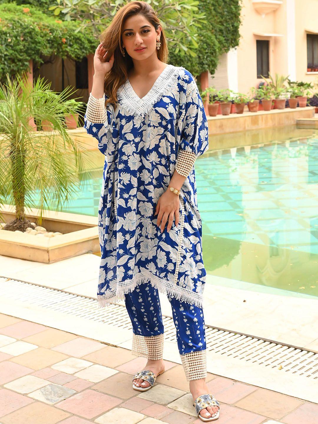 bunaai floral printed a-line kurta with trousers