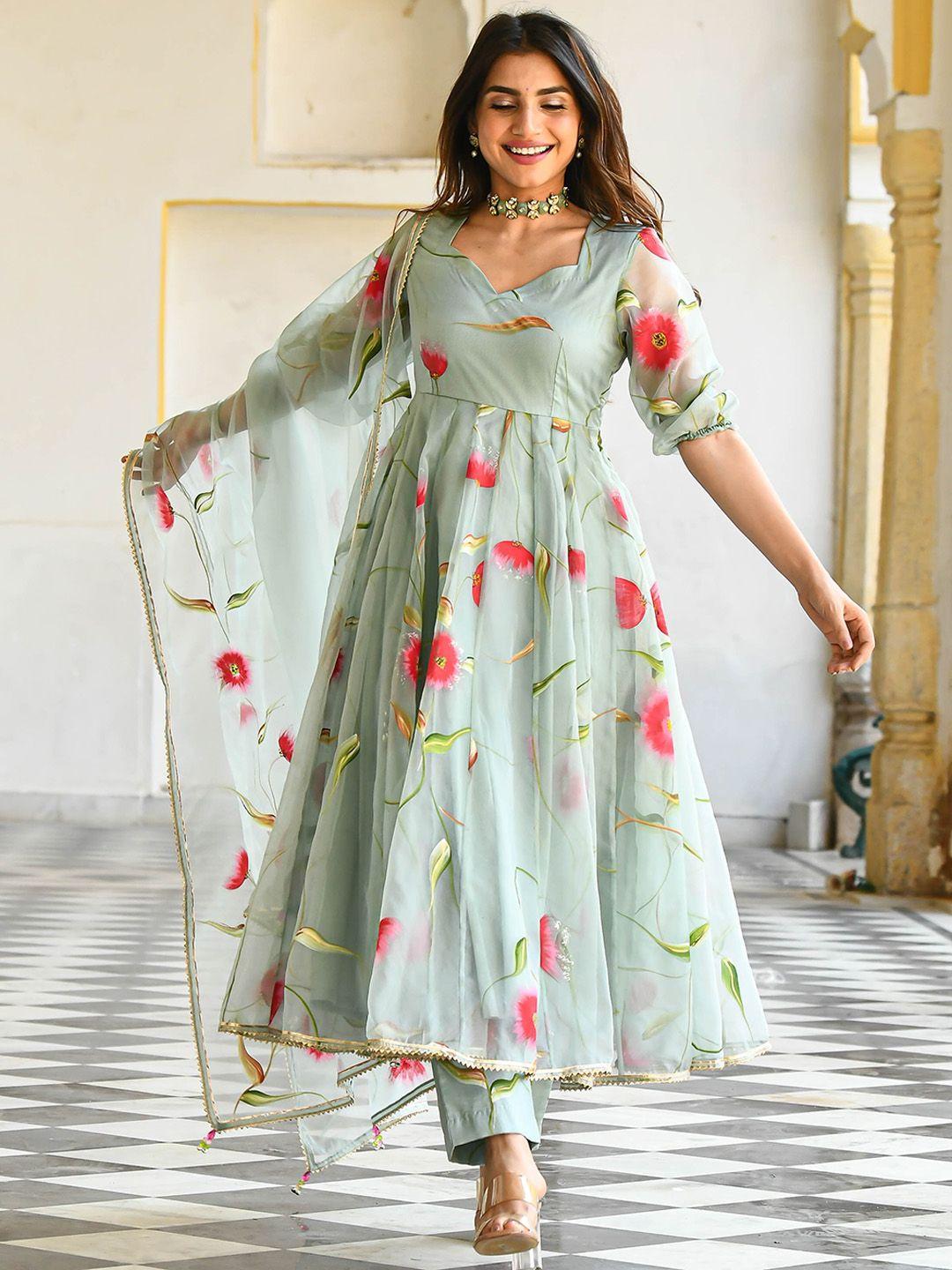 bunaai floral printed kurta with trousers & dupatta