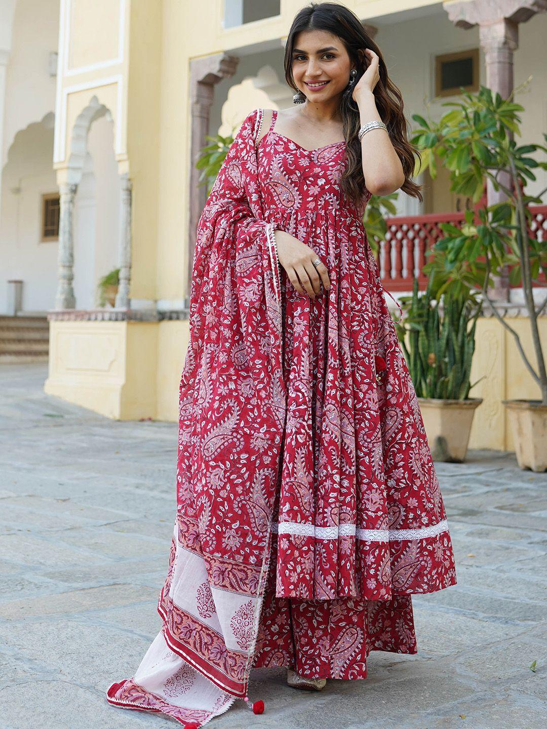 bunaai paisley printed gotta patti anarkali kurta with palazzos & dupatta