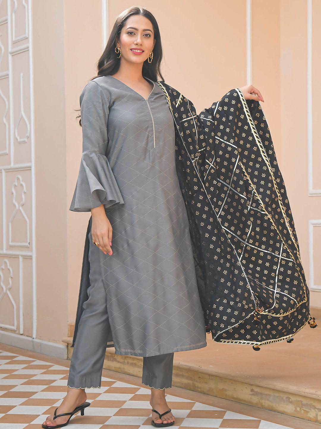 bunaai printed pure cotton kurta with trousers & dupatta