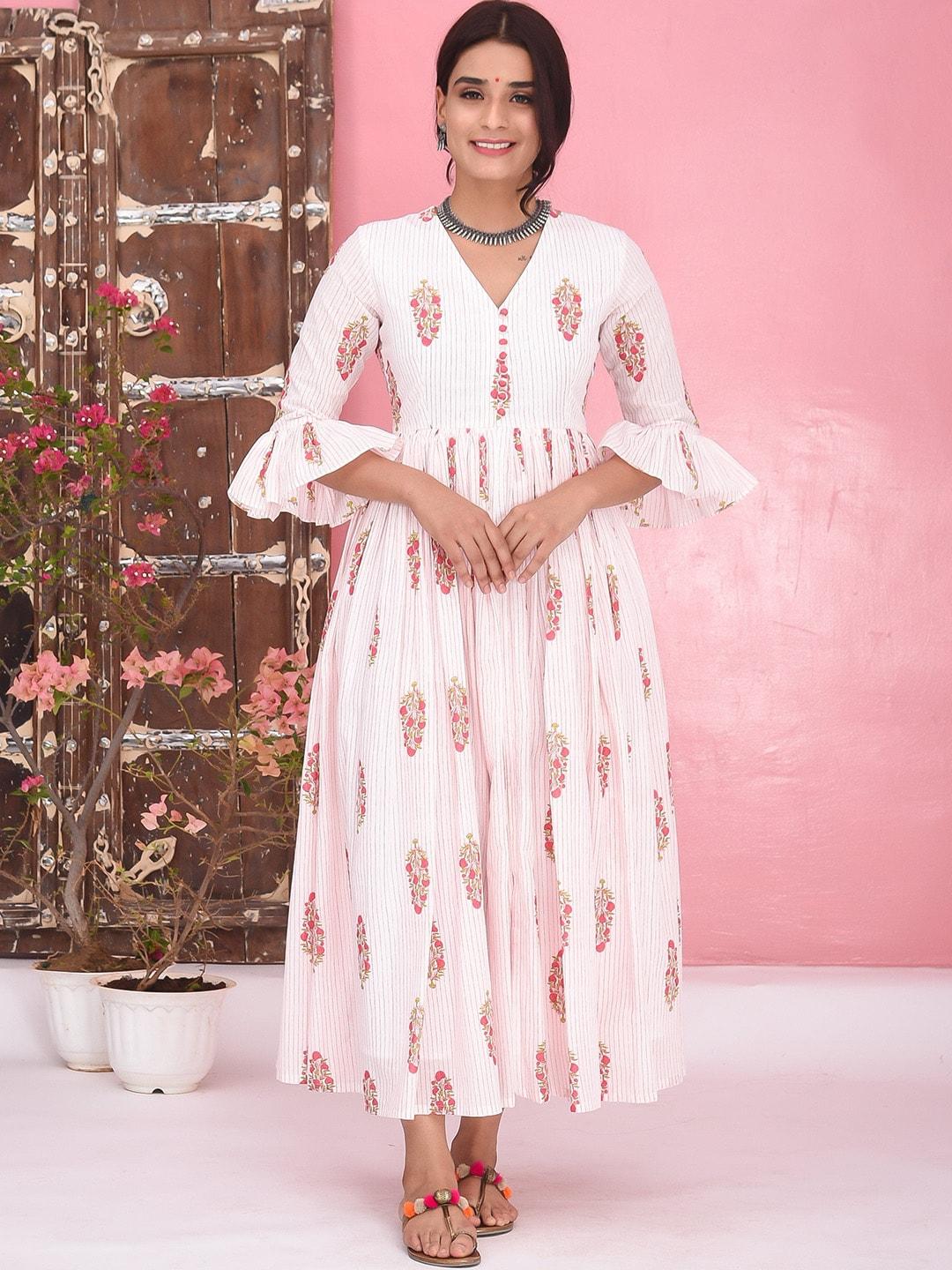 bunaai printed pure cotton maxi-length ethnic dresses