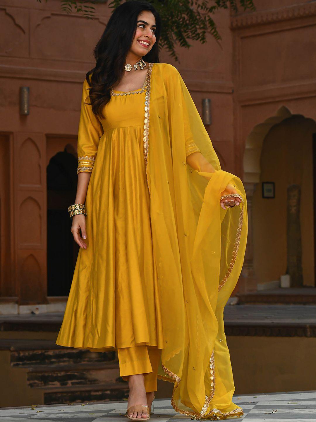 bunaai square neck anarkali gotta patti chanderi silk kurta with trousers & dupatta