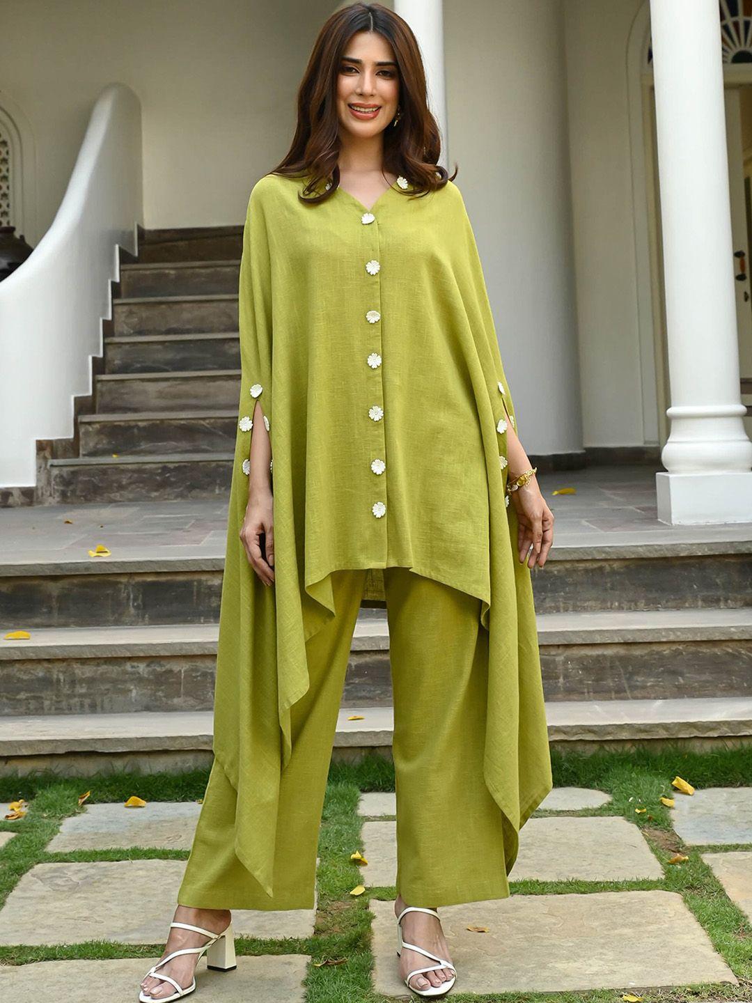 bunaai v-neck flared sleeves tunic & palazzos